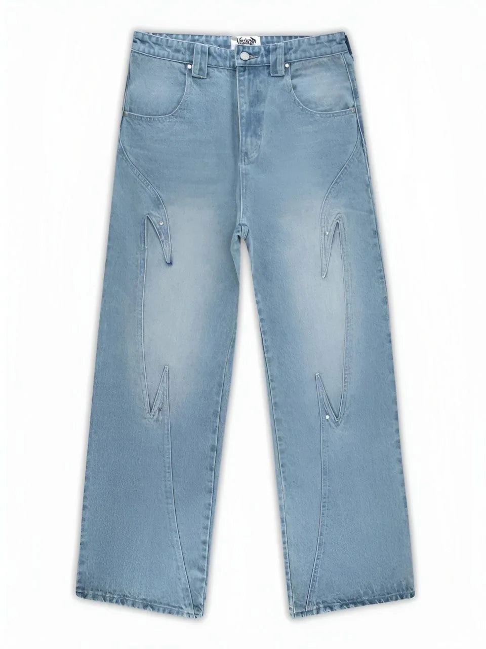 STORESDE Y2K Black Baggy Cargo Jeans Men Horse Back Pocket Embroidery Cursive Wild Ride Distressed Cut Out Wide Leg Casual Denim Trouser