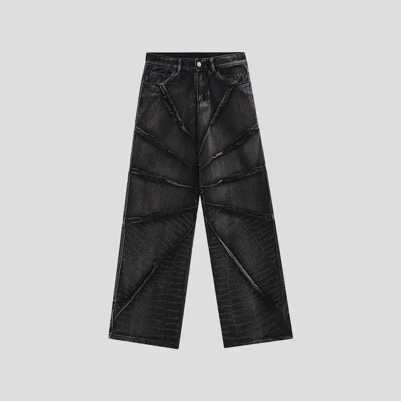 STORESDE New National Tide Couples American Raw Edge Stone Mill Washed Jeans Y2K Gothic Punk Style Loose Straight Tube Make Old Trousers