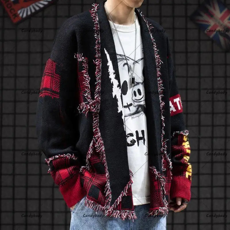 STORESDE Retro Japanese National Wind Cat Beard Sweater Male Couple Y2K Street Fashion Brand Loose Korean Trend Cardigan Sweater Coat Top