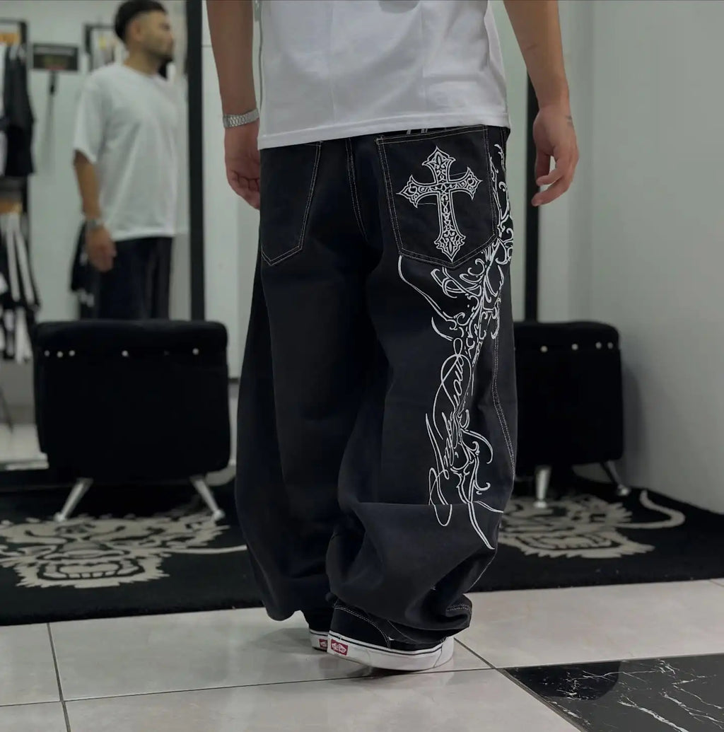 STORESDE SAtreetwear y2k high quality printing black baggy jeans harajuku trend men women hip hop fashion casual couple Wide-leg pantsY2K