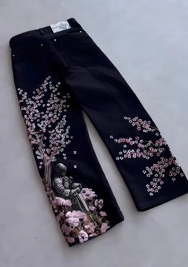 STORESDE Y2K Black Loose Wide Leg Jeans for Men Women Featuring Dragon and Rose Embroidery Retro Gothic Street Hip Hop Oversized Jeans