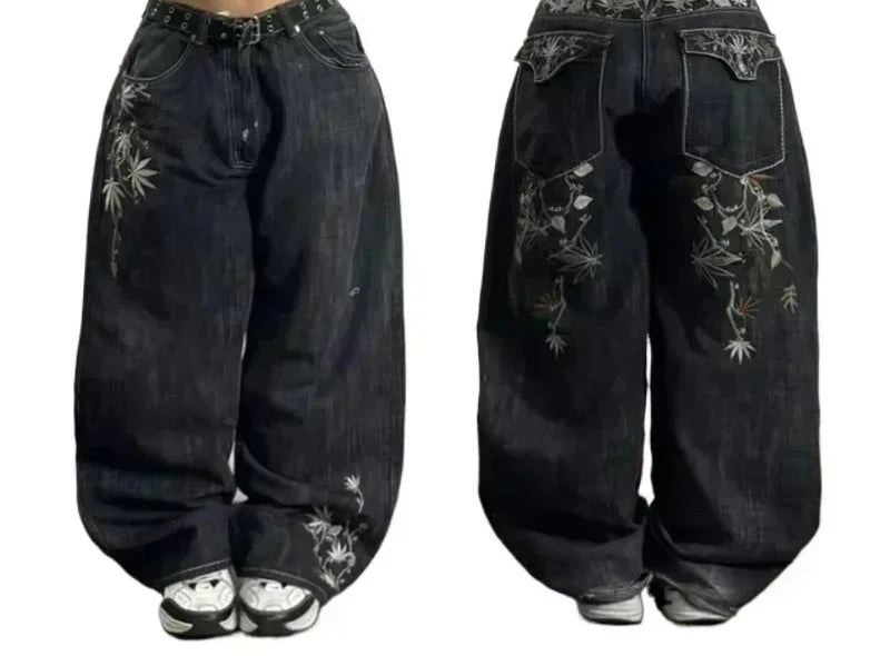 STORESDE 2025 New American Trend Retro Hip-hop Embroidery Pattern Baggy Jeans For Men And Women Y2K Harajuku Gothic Wide Pants Streetwear