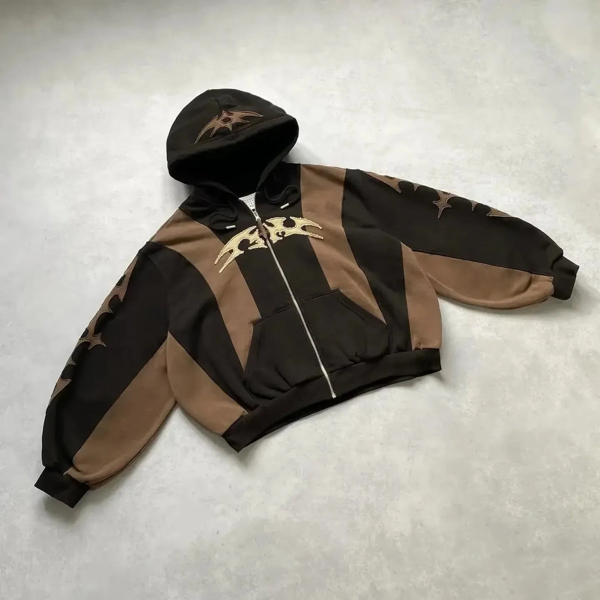 STORESDE American Fashion Embroidery Personality Flash Diamond Oversize Zipper Hoodie Men Y2K New Harajuku Gothic Casual Joker Sweatshirt