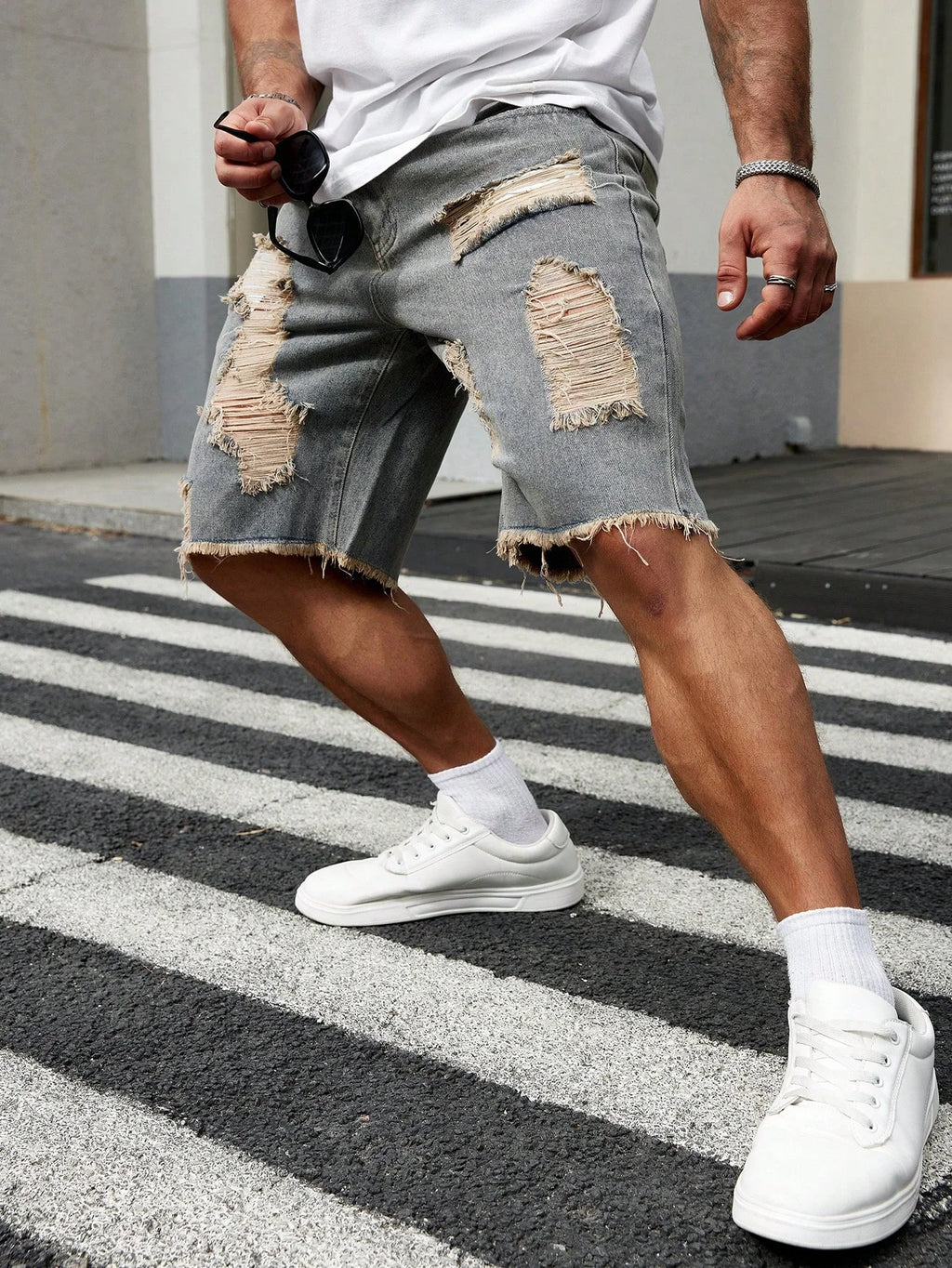 STORESDE Summer New Men's Fashion Stretch Denim Shorts Retro High Street Style Old Slim Fit Short Jeans Splicing Design Cotton Brand