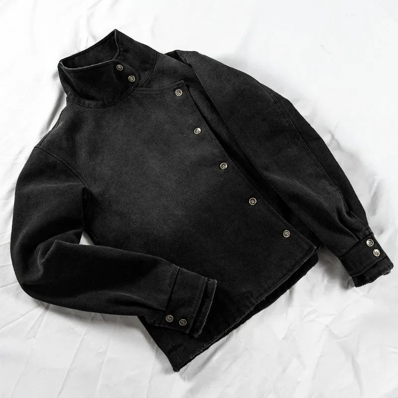 STORESDE Y2k Fencing Jacket Vintage Wash Gradient Irregular Buttons Unisex Jacket Gothic Harajuku Streetwear Canvas Cotton Casual Jacket