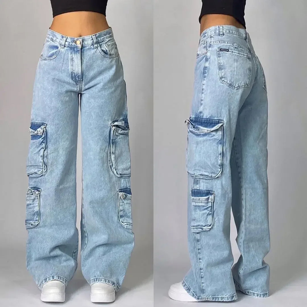 STORESDE Y2k Hip Hop American Wide Leg Pants Gothic Zipper Skull Embroidered Jeans Men Harajuku Vintage High Waist Casual Jeans Unisex