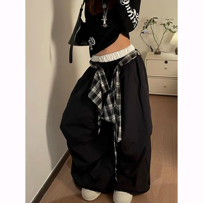 STORESDE ZHIZOU Black Baggy Parachute Pants Y2k Vintage Sweatpants Cargo Pants Harajuku Japanese 2000s Style Trousers Clothes Autumn 2025
