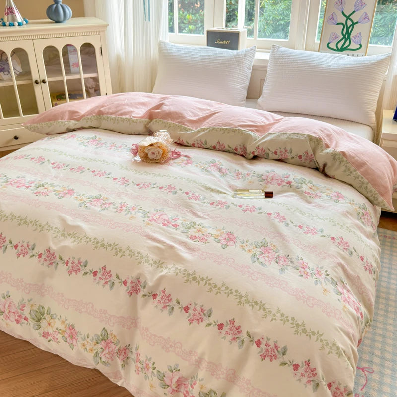 STORESDE 100% Cotton Duvet Cover - Floral Printed Design, Luxury Pre-Washed Finish, Single Duvet Cover for Bedroom - Easy Care