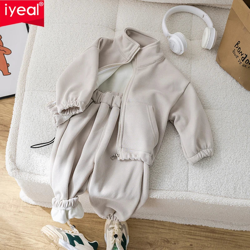 STORESDE IYEAL Children's Baby Clothing Sets Winter Fleece Casual 2 PCS Kids Sets Sport Suit for Baby Girls Boys Clothes Coat+Pants 1-6 Y