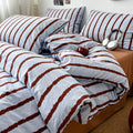 STORESDE 3pcs Simple Pink Striped Duvet Cover Set with 2 Pillowcases Soft Washed Cotton Bedding Set For Girls 150x200cm Bedroom Decor