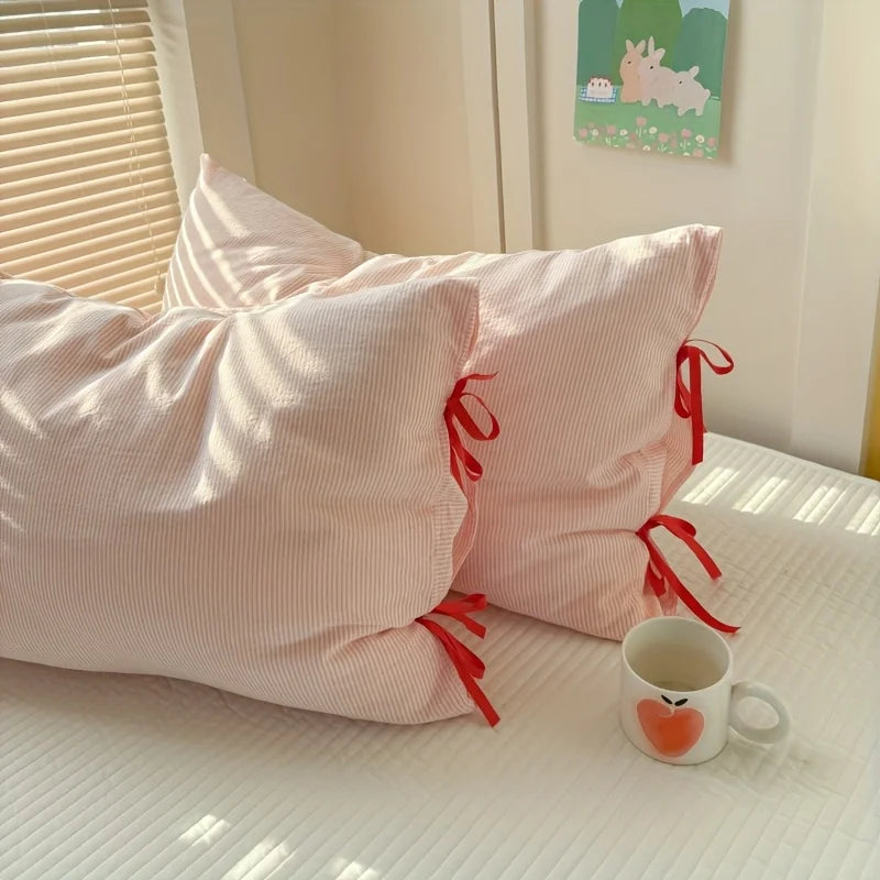 STORESDE 48x74cm Bow Pillow Cover Solid Color Soft Comfortable Covers Cotton Pillow Cover Cute Pillow Sham for Beds Home Decoration Gifts