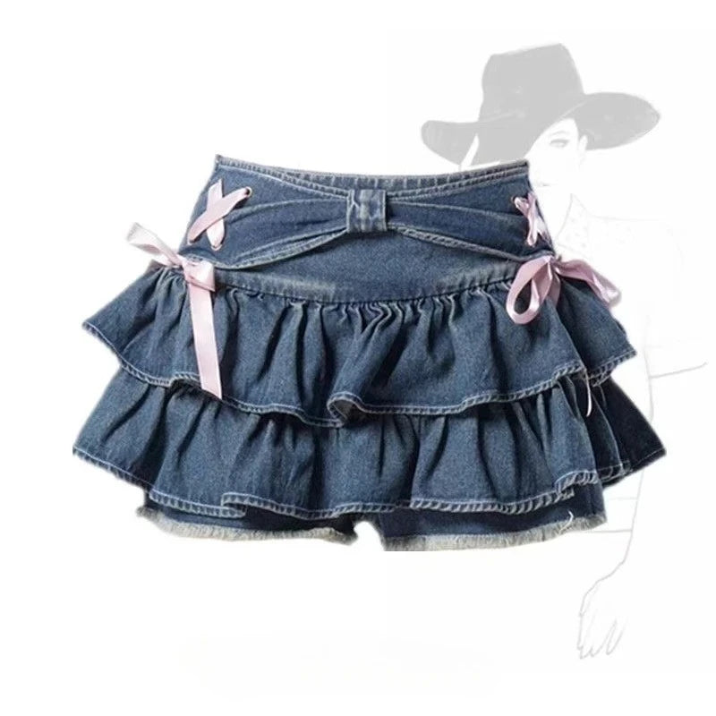 STORESDE Women's Blue Black Riveted Belt Denim Skirt Y2K Harajuku High Street Fashion 90s Sexy A-line Mini Skirt Summer Clothing 2026 New