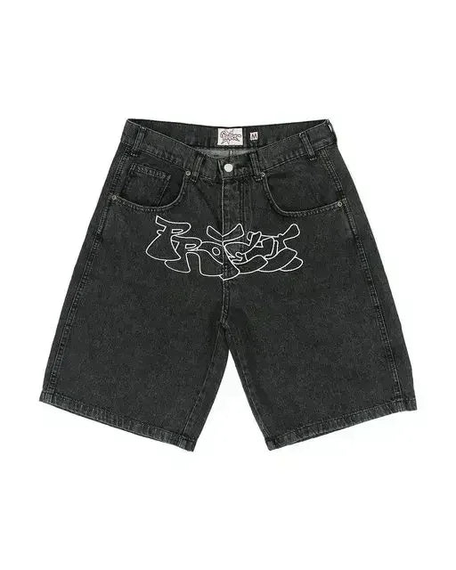 STORESDE Fashion Retro Streetwear Y2K Men Jeans Popular Patch Gothic Punk Style Shorts Embroidered Willow Nail Design Loose Casual Jeans