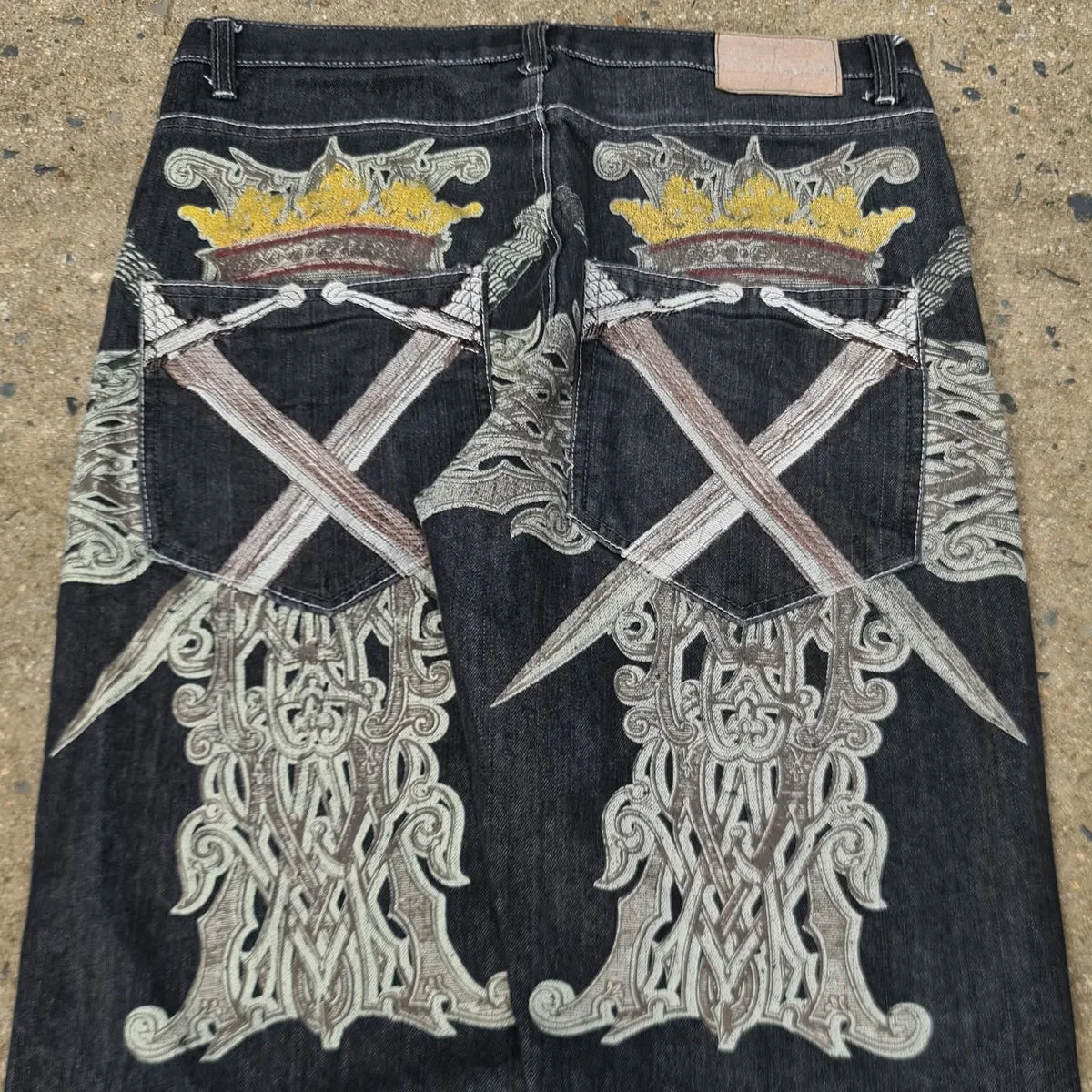 STORESDE American Washed Ecko Denim Shorts Mens Hip-hop Rock Street Fashion Pattern Straight Pants Harajuku Trend Wide Pants