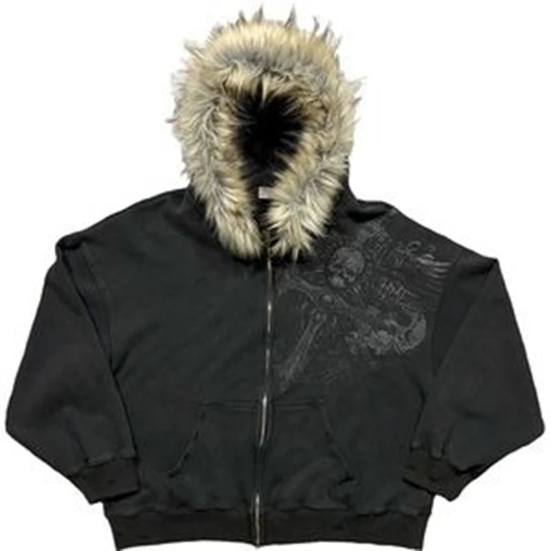 STORESDE Autumn and winter new Y2K unisex zipper thick sweatshirt jacket with hat simple daily versatile and not monotonous