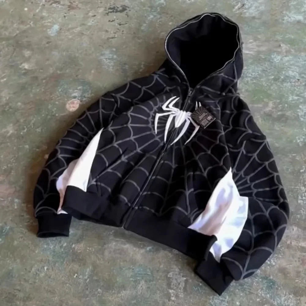 STORESDE Y2k Retro Gothic America Spider Foaming 3d Print Hoodies Fashion Oversized Loose Full Zipper Hoodie Men Jacket Street Sweatshirt