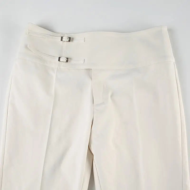 STORESDE Vintage Y2K Korean Streetwear Pants Woman Low Rise Straight Loose Beige Trousers Button Up Basic 2000S Women Casual Pants