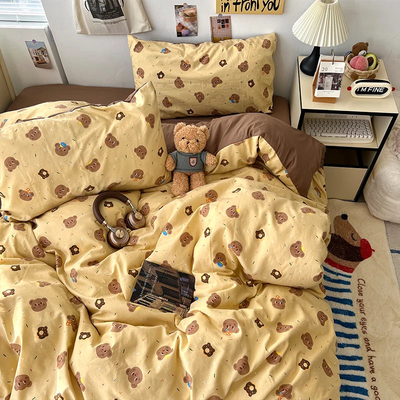 STORESDE New Soft Skin-friendly Bedding Set Comfortable Breathable Duvet Cover Set with Sheet Single Double Quilt Cover and Pillowcases