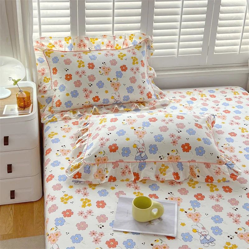 STORESDE A pair of cotton printed pillowcases with ruffled edges, garden body pillowcases, bed pillowcases