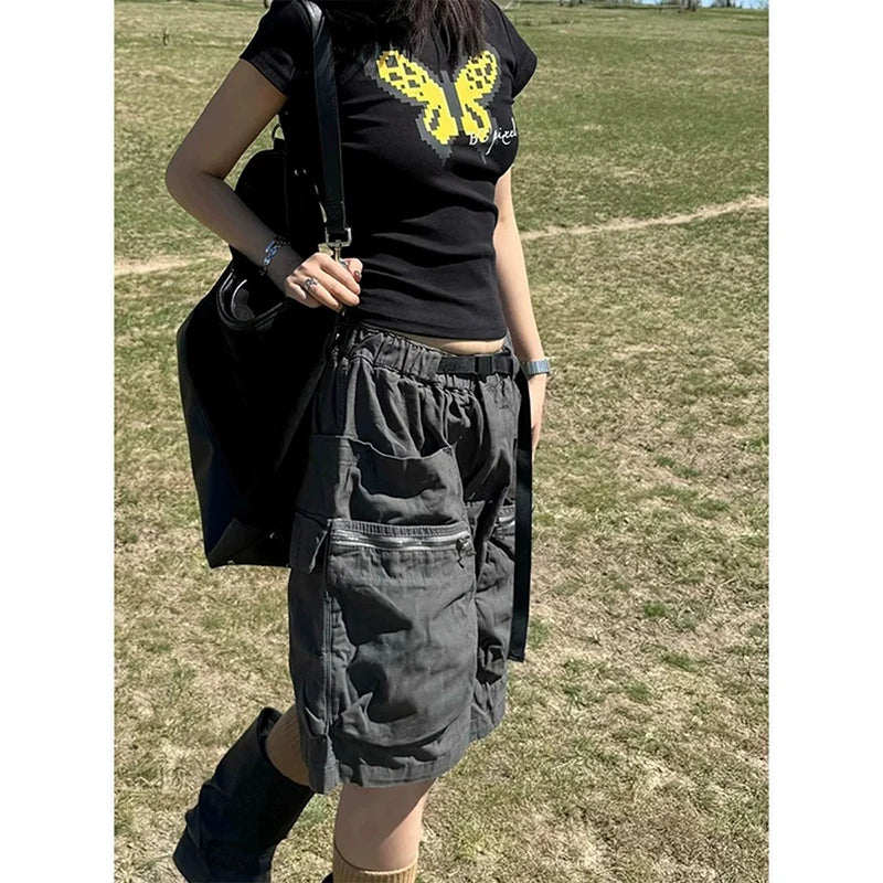STORESDE Retro Calf Length Baggy Emo Denim Trouser 2026 Summer Solid High Waist Y2K 2000s Pants Women's Casual Harajuku Black Loose Jeans