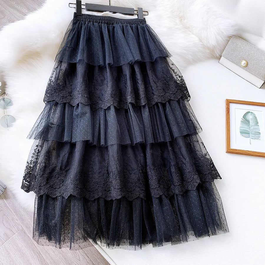 STORESDE 2026 New Spring Fashion Women Skirts Women Lace Skirts Long Lace Skirt Women Fashion Clothing K68