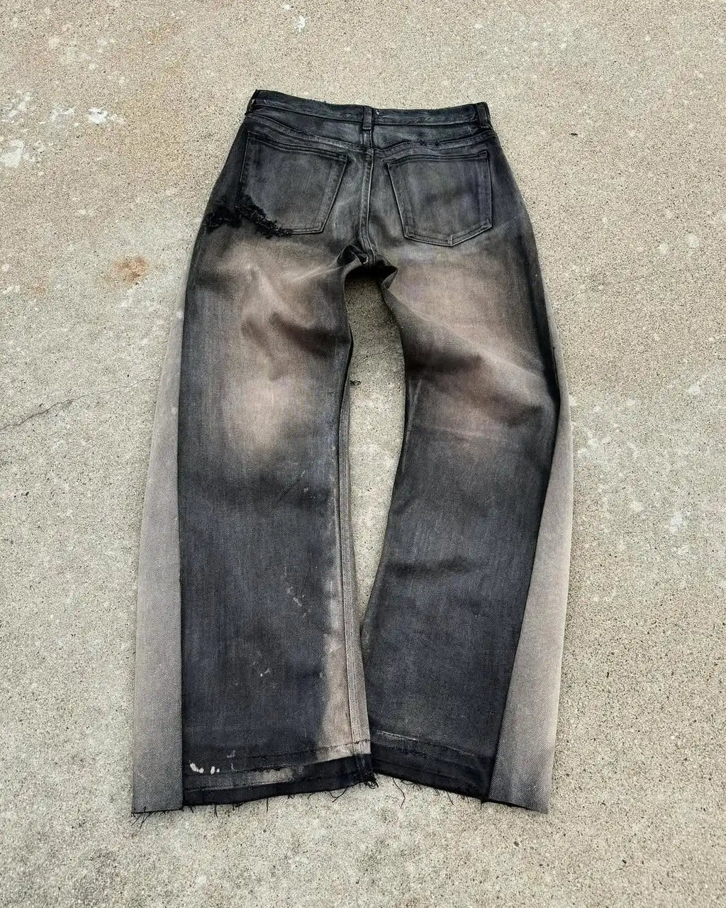 STORESDE American Hip Hop Mens Jeans High Waist Frayed Patchwork Embroidery Micro Flared Jeans Spring Street Clothing Loose Floor Pants