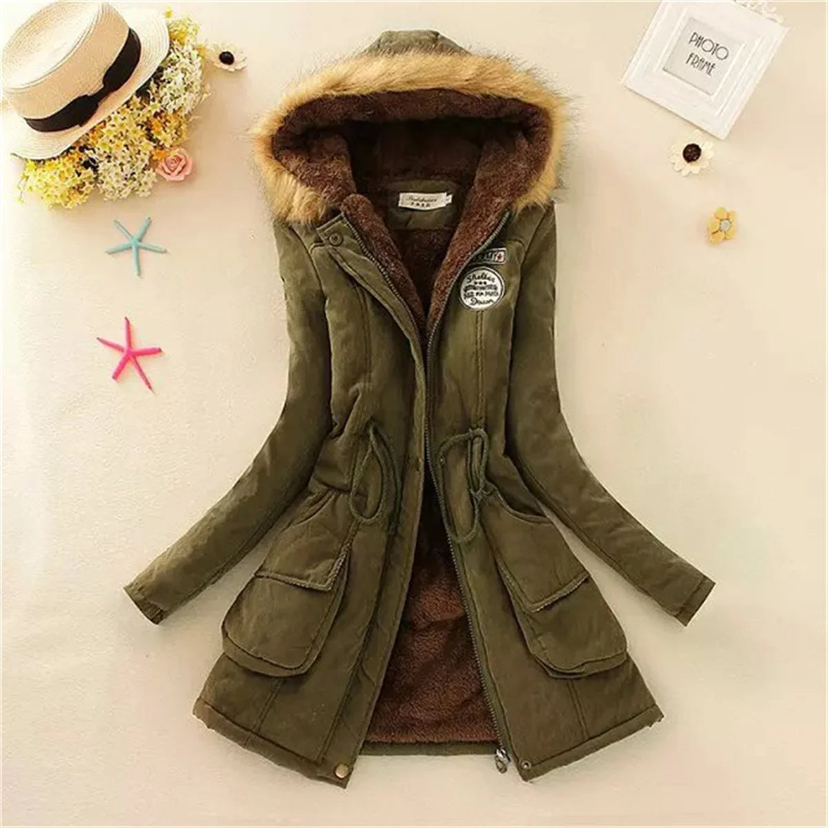 STORESDE Fleece Lined Hood Down Jacket Winter Coat for Women Warm Drawstring Padded Parkas Korean Casual Streetwear Female Puffer Outwear