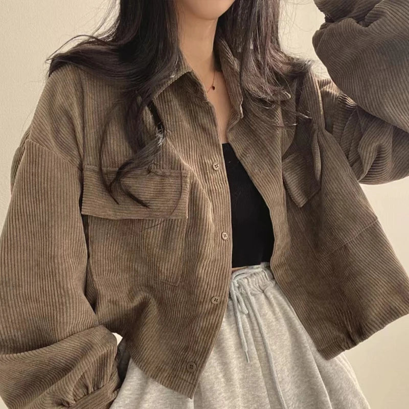 STORESDE Autumn Retro Versatile Single Breasted Turndown Collar Long Sleeved Jacket for Women Coffee Casual with Pockets Loose Coat