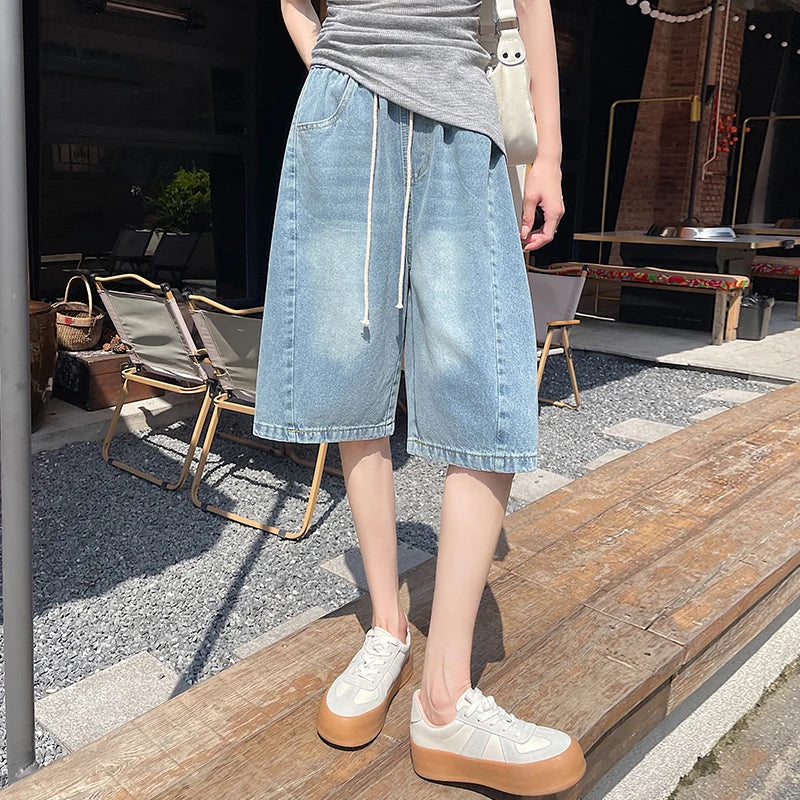 STORESDE Summer Boyfriend Plus Size Jeans Shorts Woman Casual Loose Wide Leg Bermudas Baggy Denim Shorts Women Lace Up Half Short Pants