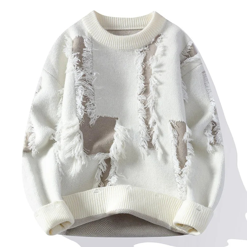 STORESDE Ripped Sweater Men's Loose Crew Neck Knit Bottom Shirt Handsome Autumn Clothes on The Fashion  Sweater Pullover Sweater