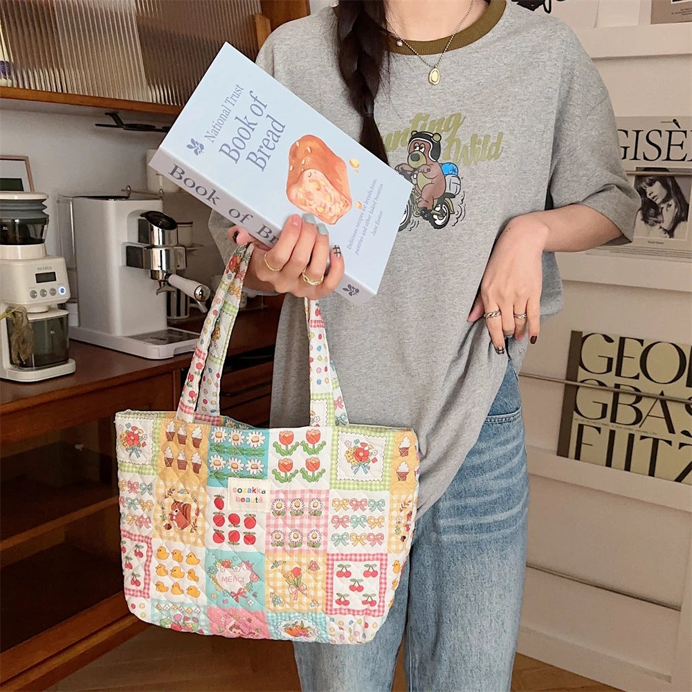 STORESDE Cartoon Print Women's Shoulder Bag Large Capacity Ladies Tote Handbags Soft Quilted Female Travel Shopping Bags Girls Book Bag