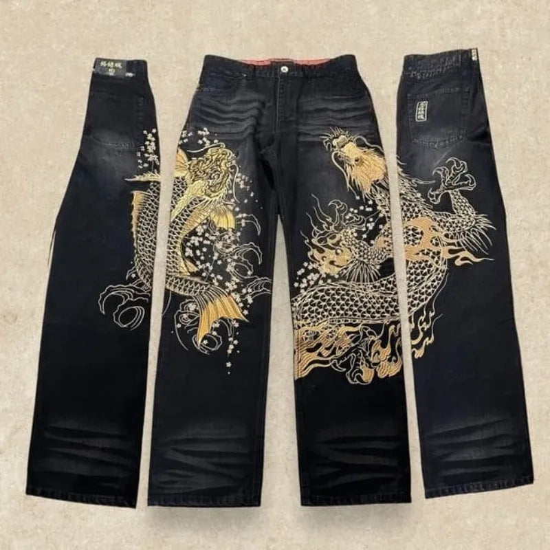 STORESDE Japanese Retro Selvedge Jeans Man Y2K High-end Brand Natural Indigo Dip Dyeing Harajuku Mopping Pants