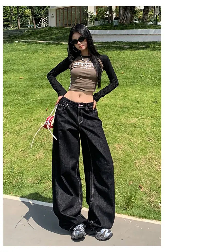 STORESDE Women's Pink Heart Print Denim Straight Leg Jeans Loose Casual Floor-Length Long Pants Ladies Loose Fit Original Style