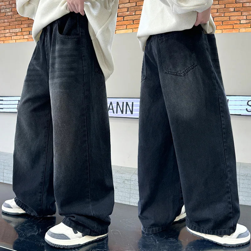 STORESDE Boys' pants Spring and Autumn New style Children's straight leg jeans Medium and large Kids' loose casual pants
