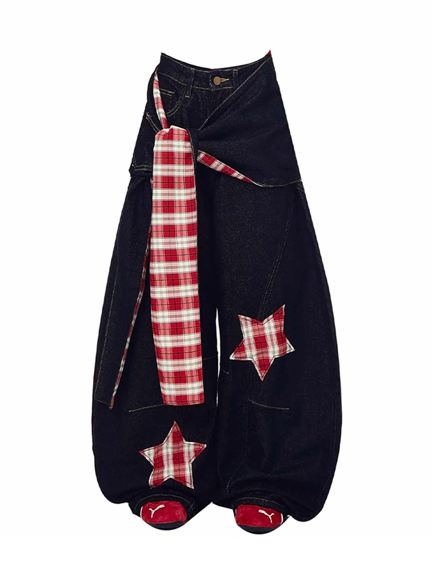 STORESDE Women Black Gothic Y2k Jeans with Star Vintage Harajuku Baggy Emo Jean Pants Japanese 2000s Style Grunge Oversize Denim Trousers