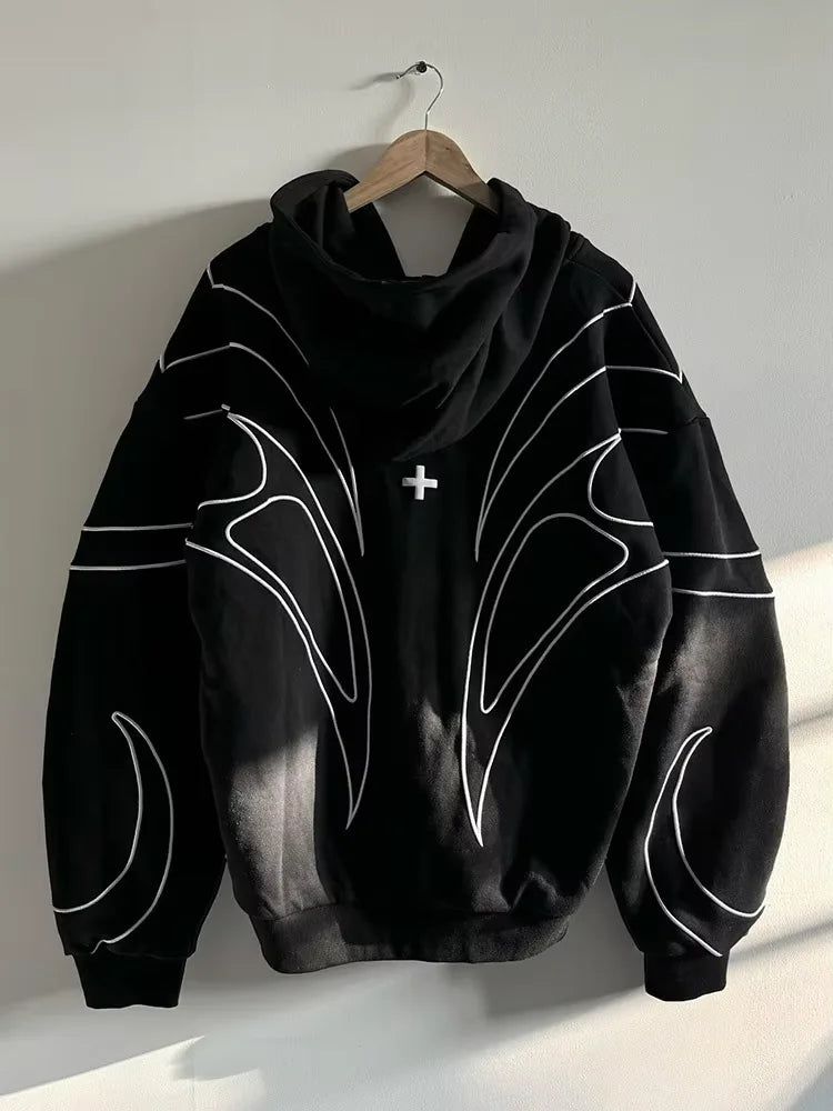 STORESDE Trend Graphic Zip Up Hoodie Oversized Hooded Sweatshirt Line Print Long Sleeve Casual Streetwear Autumn Jacket 2026 Hot New Plus