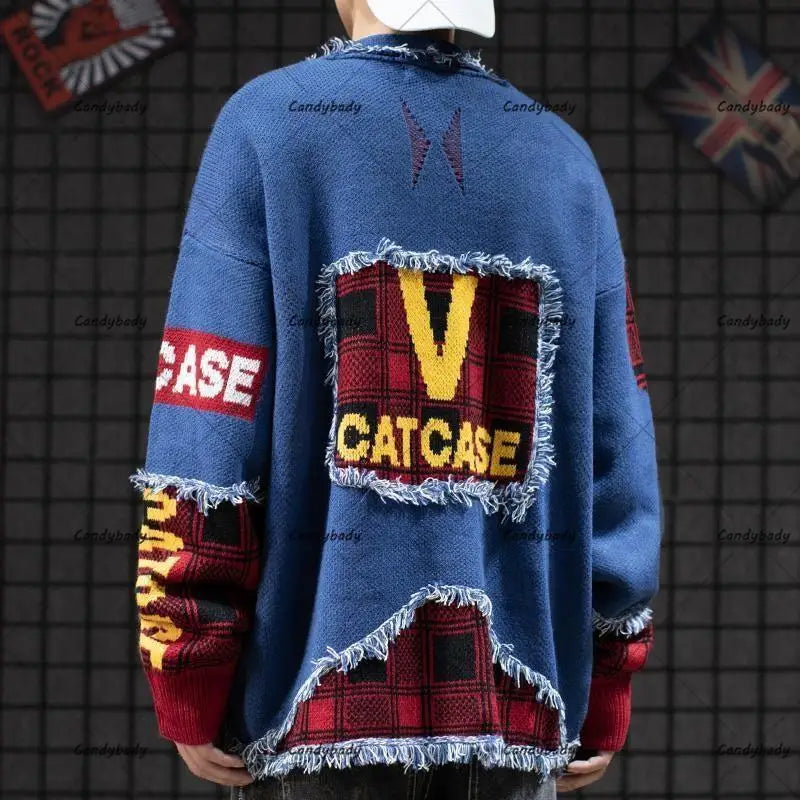 STORESDE Retro Japanese National Wind Cat Beard Sweater Male Couple Y2K Street Fashion Brand Loose Korean Trend Cardigan Sweater Coat Top