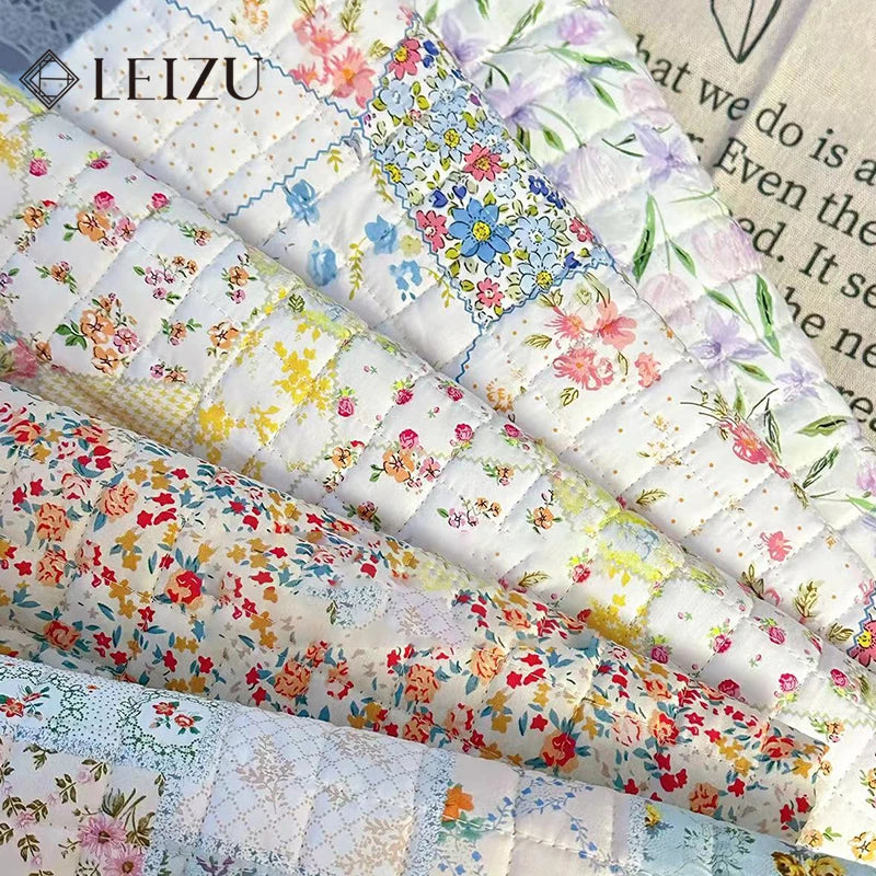 STORESDE 140x90cm Clip Cotton Quilted Fabric Fresh Floral Print for Warm Jacket Bag Cotton Coat Bedding Pillow Handmade DIY Sewing Fabric