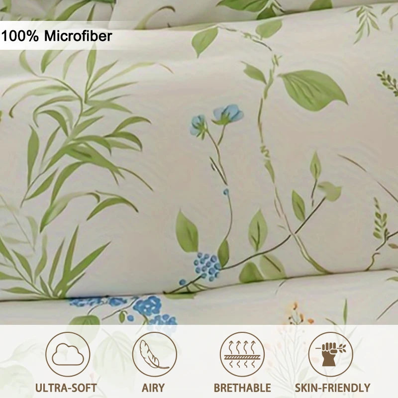 STORESDE 3pcs/set Leaf Floral Pattern Duvet Cover Set(1 Duvet Cover & 2 Pillowcase）Soft And Skin-Friendly Duvet Cover Bedding Set For