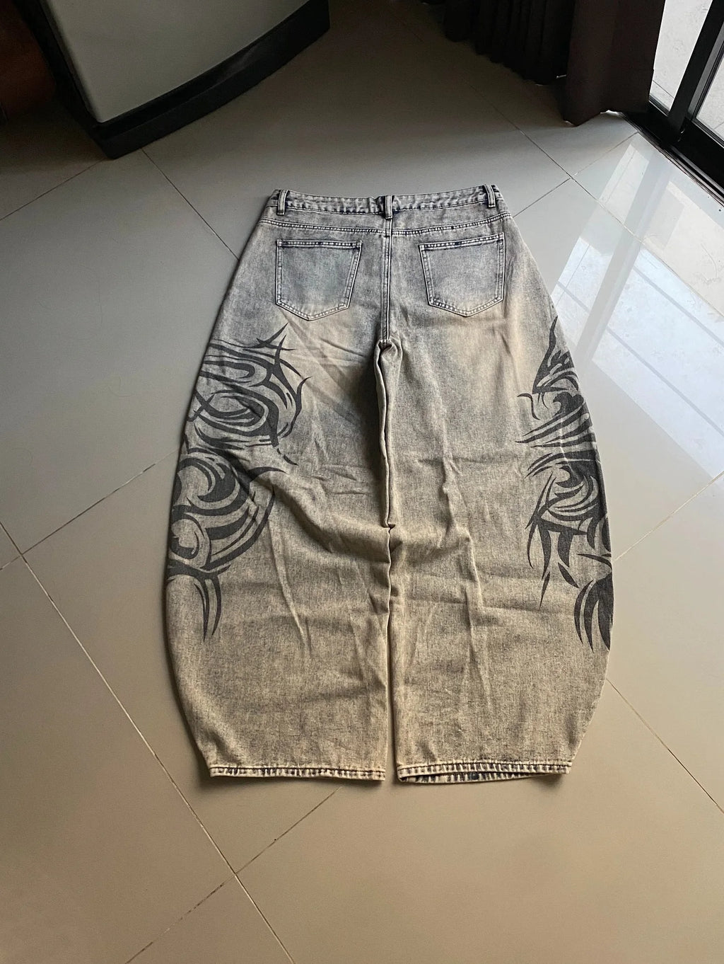 STORESDE American Y2K New Grey Printing Baggy Jeans Men Women High Street Vintage Hip Hop Harajuku Casual Joker Couple Wide-leg Pants