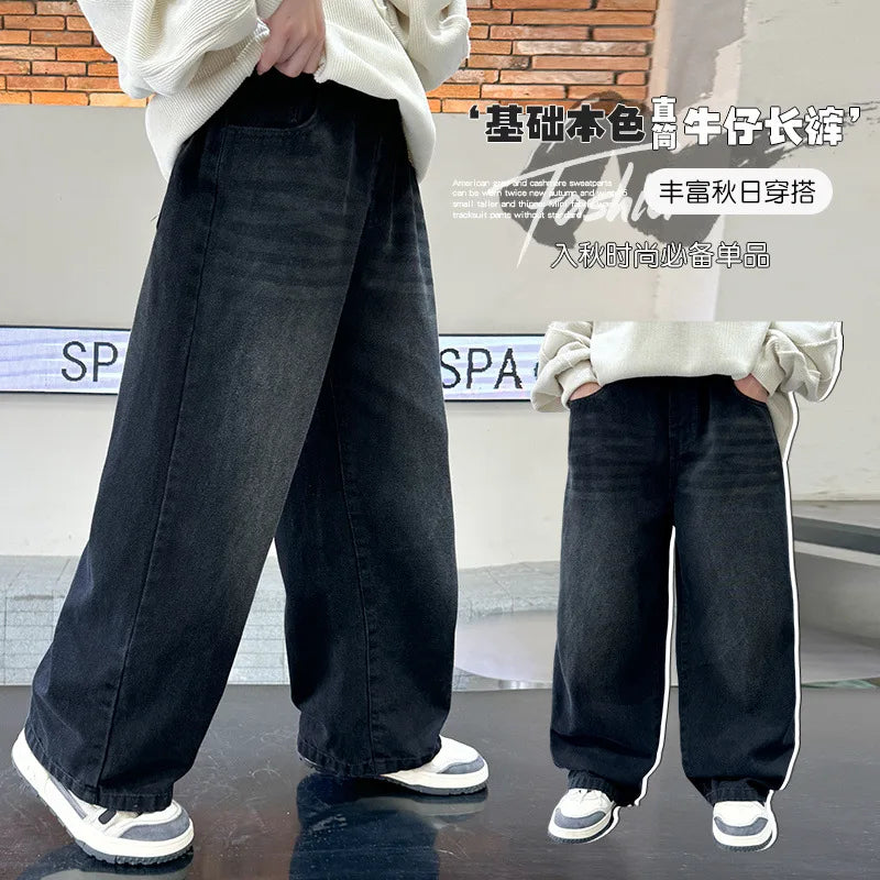 STORESDE Boys' pants Spring and Autumn New style Children's straight leg jeans Medium and large Kids' loose casual pants