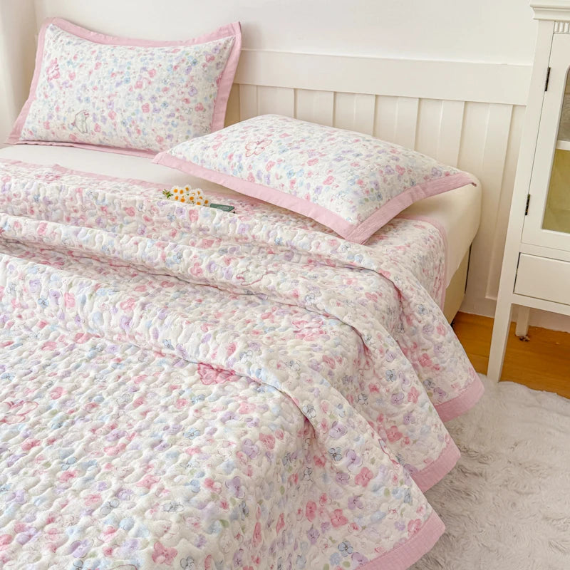 STORESDE 1pc Purple Flower Quilted Bedspreads for Bed Thick Patchwork Blanket Single/Queen/King Floral Style Quilted Duvet Soft Bedspread