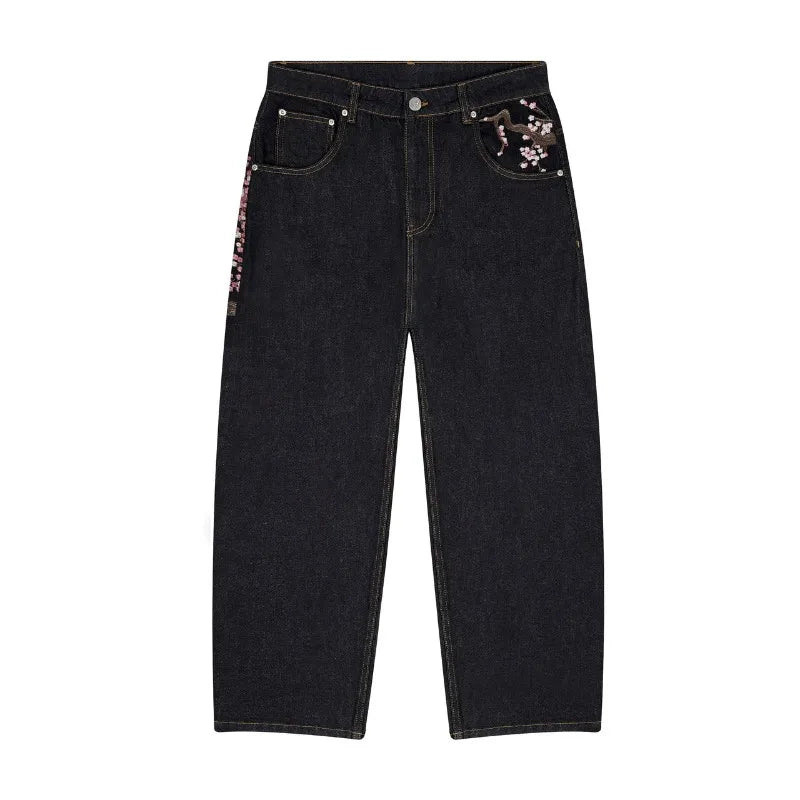 STORESDE Y2k Trendy Baggy Jeans Harajuku Retro Blossom Embroidery Men Pants Gothic High Street Streetwear Unisex Straight Denim Trousers