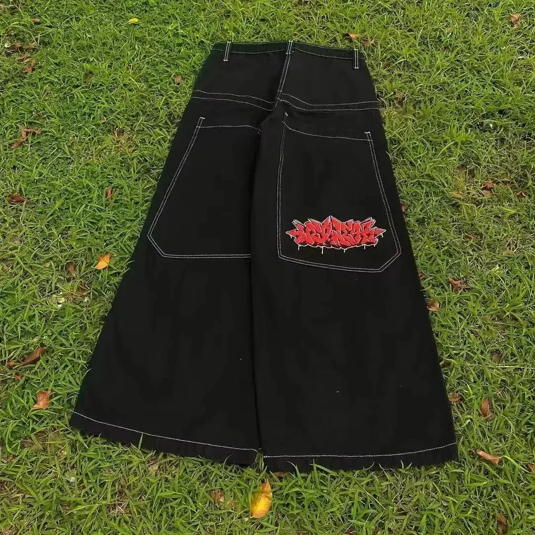 STORESDE 2025 New American Trend Retro Hip-hop Embroidery Pattern Baggy Jeans For Men And Women Y2K Harajuku Gothic Wide Pants Streetwear