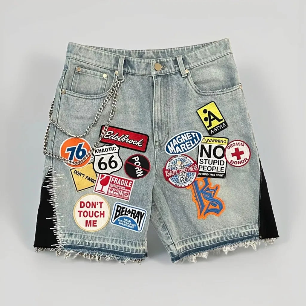 STORESDE Baggy Custom Paint Jorts Washe Number 8 Ball Denim Shorts Men Goth Y2k Harajuku Casual Sweatpants Wide Leg Short Streetwear