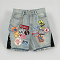 STORESDE Baggy Custom Paint Jorts Washe Number 8 Ball Denim Shorts Men Goth Y2k Harajuku Casual Sweatpants Wide Leg Short Streetwear