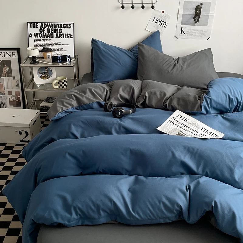 STORESDE 3-piece double color duvet cover + pillowcase, bedding set, soft and breathable bedroom or guest room (without core)