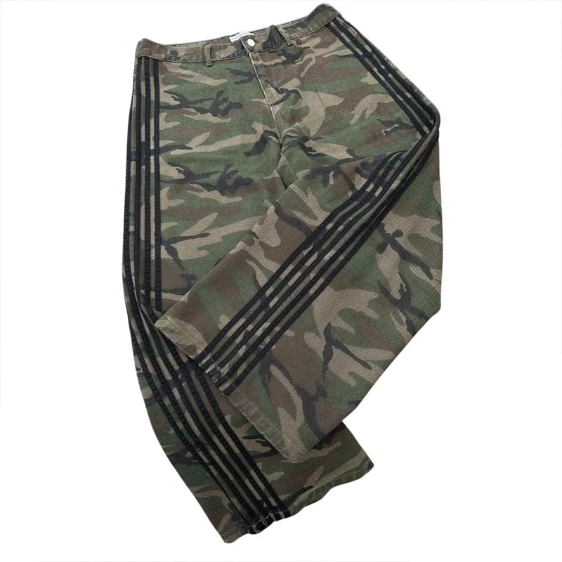 STORESDE Retro Y2K Baggy Jeans Wide Leg Denim Pant Men's Camouflage Embroidered Striped Harajuku Sweatpants Women Hip Hop Streetwear Camo