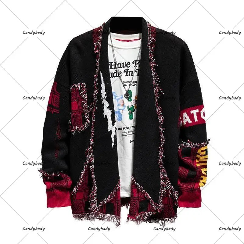 STORESDE Retro Japanese National Wind Cat Beard Sweater Male Couple Y2K Street Fashion Brand Loose Korean Trend Cardigan Sweater Coat Top