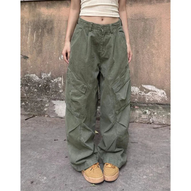 STORESDE High Street Female Straight Leg Trousers Girls Chic Retro High Waist Slacks Lady Fashion Comfortable Baggy Cargo Pants